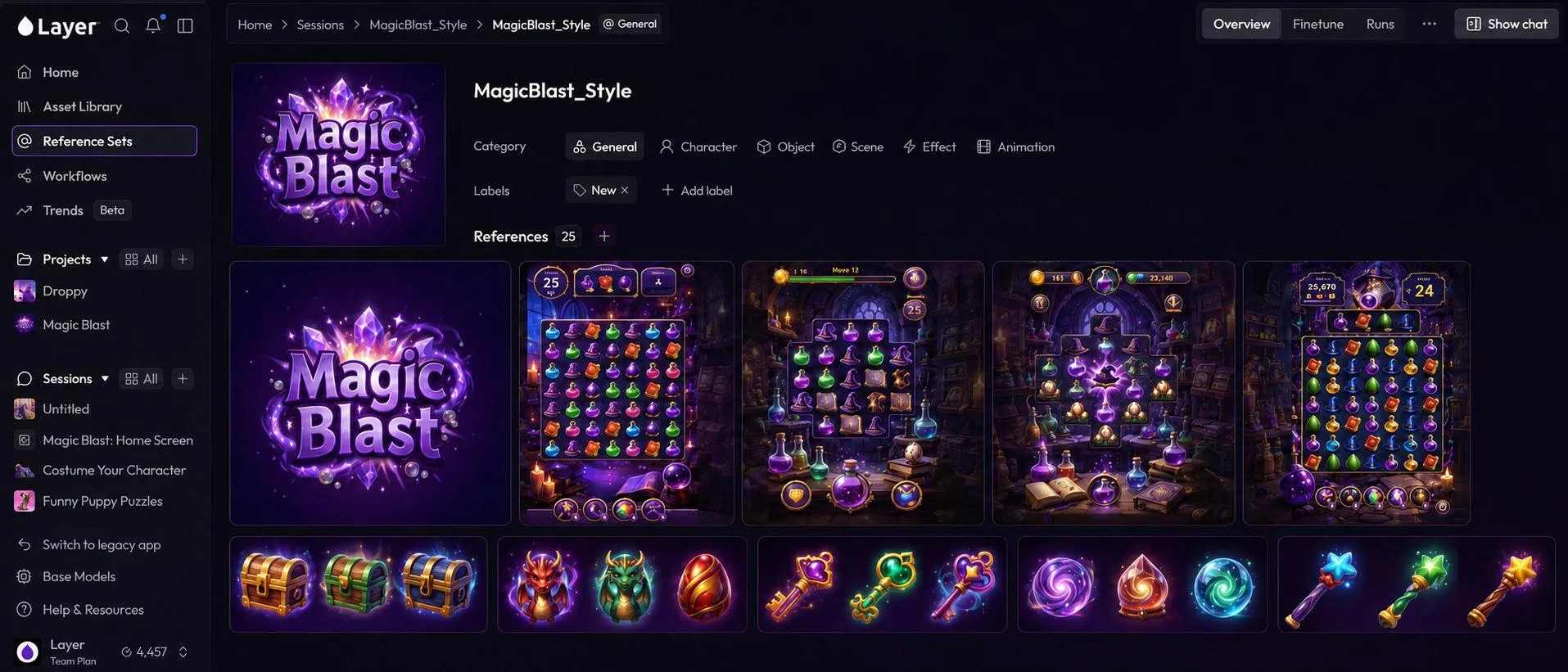 Magic Blast Reference Set with game UI screenshots and style assets