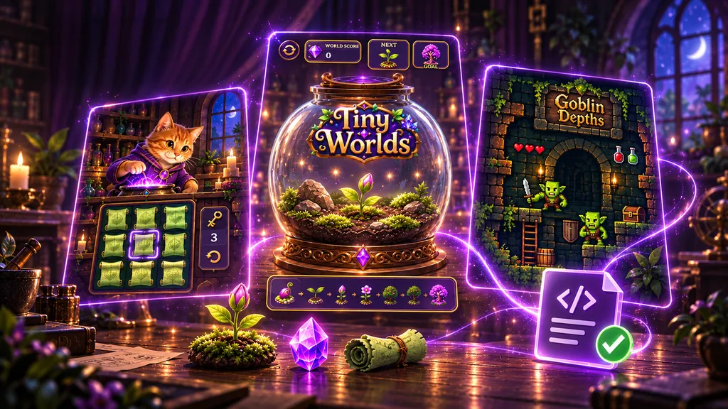 Tiny Worlds, Goblin Depths and a potion puzzle playable exported as HTML files